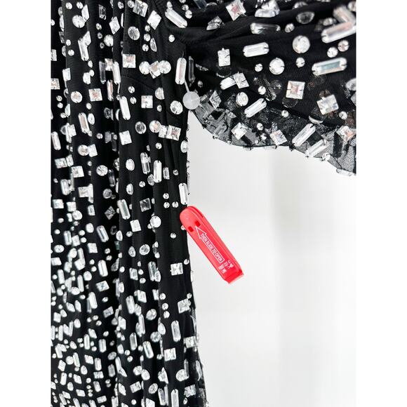 Mac Duggal Ieena 10768 Black Silver Embellished Puff Sleeve Gown 16 - Picture 6 of 7